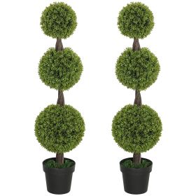 2 PCS 45.3" Topiary Balls Boxwood Topiary Plants, 3 Ball Fake Plants in Pots for Indoor Outdoor Living Room, Green