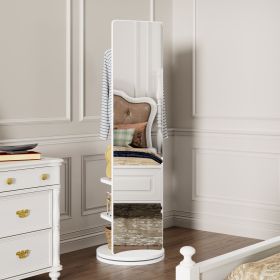 360° Rotating 66"x14" Multifunctional Full Length Mirror with Hook Storage Rack Coat Rack with Mirror Solid Wood Floor Mirror Bedroom Living Room Cloa