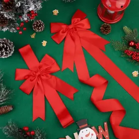 6 Pieces Christmas Door Cabinet Bows Large Christmas Red Ribbons Cabinet Door Bows For Christmas Festive Party Supplies, 10 X 87 Inches (Option: red)