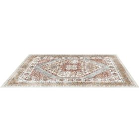 VEVOR Area Rug, 8 x 10 ft Large Washable Rug, Non-Slip and Tear-Resistant Soft Carpet, Pet & Child Friendly Vintage Area Rugs, Indoor Mat for Bed (Color: Brownish Red, size: 8x10 ft)